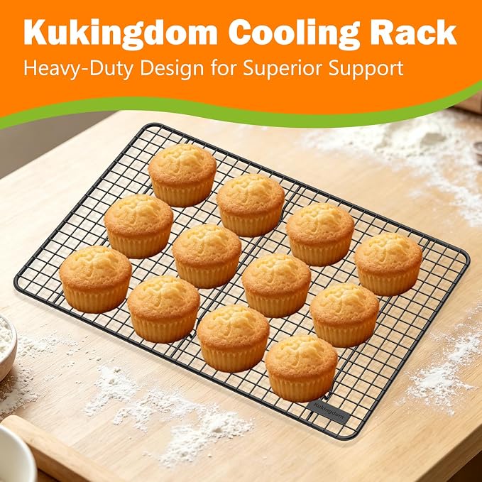 Cooling Rack,Heavy Duty 16.5'' x 11.8'' Wire Rack for Cooking and Baking | Fits Half Sheet Pans,Dense Cross-Hatched Grid,Thick Frame,for Baking Cookies,Cakes,Bread,Roasting and Oven Cooking-Black