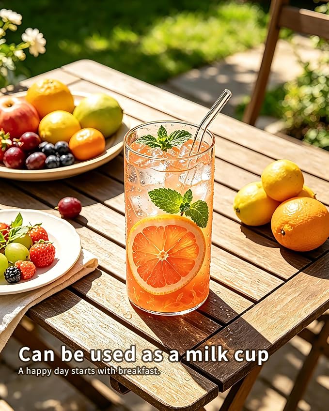 LUXU Drinking Glasses,2pc Thin Highball Glass 15 oz,2 pc Tall Glass19 oz | Lead-Free Glassware,Clear Everyday Drinkware,Water Glasses,Mojito Glass Cups,Bar Glassware,and Mixed Drink Cocktail Glass Set