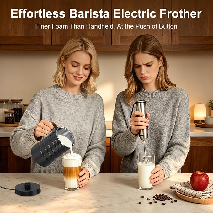COO Milk Frother, 4-in-1 Electric Milk Steamer 350ml | Hot & Cold Foam Maker with Auto Shut-Off, Smooth Froth for Latte, Cappuccino, Macchiato & Hot Chocolate, Black