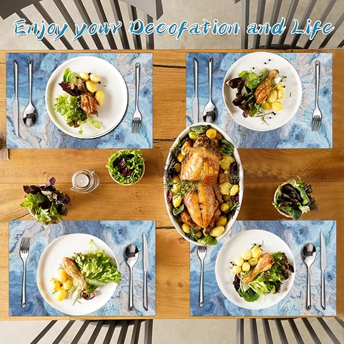 Marble Faux Leather Placemats Set of 4 - Heat Resistant Placemats for Dinner Table, Non-Slip Waterproof Oil-Proof Washable Reusable Placemat for Indoor Outdoor Kitchen Decor, 15.75In*11.81In