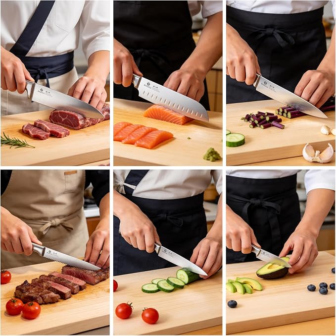 imarku 15-Piece Knife Block Set Built-in Sharpener, Japanese High Carbon Stainless Steel Kitchen Knife Set, Dishwasher Safe, Chef Knife Set with Wooden Knife Block, Santoku Knives for Kitchen Cooking | Japanese High Carbon Stainless Steel Kitchen Knife...