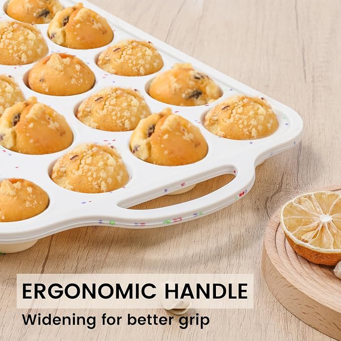 Vinino Mini Muffin Pan with Metal Reinforced Frame-1Pack, Silicone Cupcake Pan for Baking 24 Cup Mini Size, BPA Free Silicone Muffin Tray, Cupcake Baking Pan Molds for Oven Dishwasher Safe-Cream