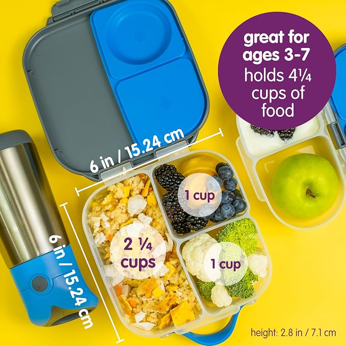 b.box Mini Lunch Box, Snack Containers for Kids, Lunch Box Kids, 4.25 Cup | Bento Box for Kids, Sanck Box, Lunch Containers, Leak Proof, Dishwasher Safe, BPA Free, PFAS Free, Ages 3+ — Indigo Rose