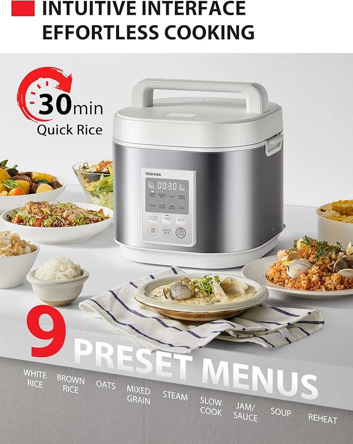 TOSHIBA Rice Cooker Heritage Bento Box, Digital Control, 10-Cup Uncooked Rice Capacity, 9 Functions with 3D Heating and 24-Hour Auto Keep Warm