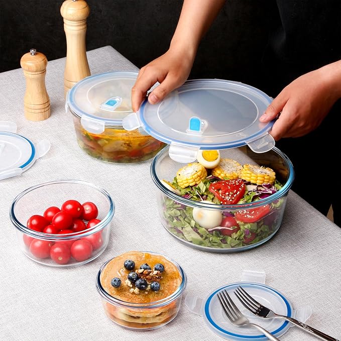 NUTRIUPS 54OZ/1600ml Glass Meal Prep Containers with Lids, Food Storage Containers, Round Airtight Food Storage Container