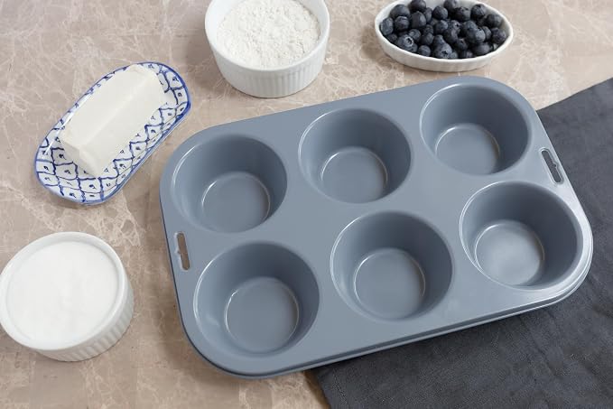 Fox Run Non-Stick Extra Large Muffin & Cupcake Pan, 6 Cup Large Baking Tin | Nonstick For Easy Release & Cleaning | Bake Extra Large Muffins & Cupcakes | Evenly Bakes Cupcakes & Muffins | Baking Gadget