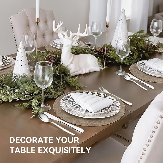 13" Round Placemats Set of 4, Reversible Faux Leather Wipeable Table Mats | 2mm Vinyl Heat Resistant Waterproof Oilproof Scratch Proof Non-Slip Washable for Kitchen Dining Indoor Outdoor (Light Coffee)