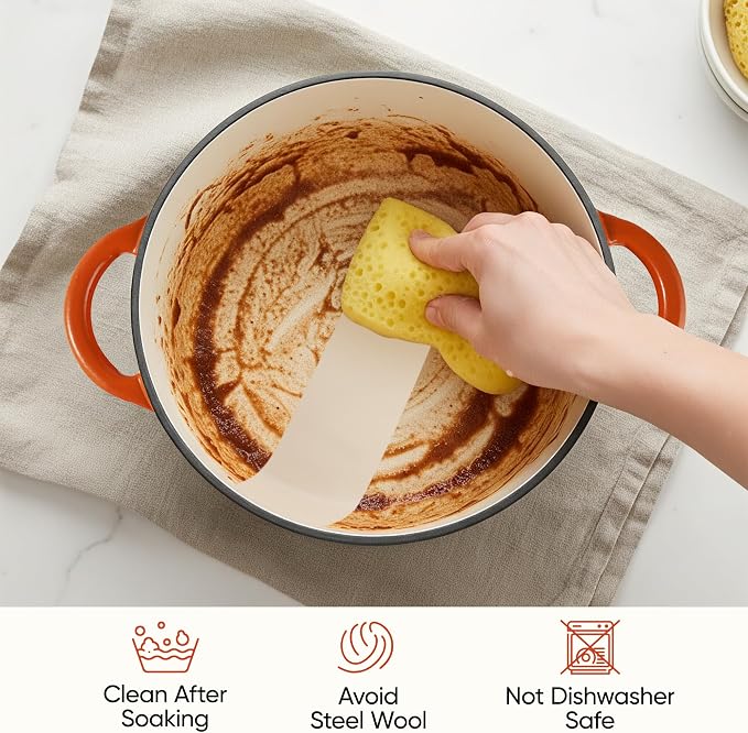 4.5 Quart Dutch Oven Pot with Lid, Non Stick Enameled Cast Iron Dutch Oven for Bread Baking, Heavy-Duty, Oven Safe Ceramic Cookware Up to 500°F for Baking, Braising, Stews, Roasting, Orange