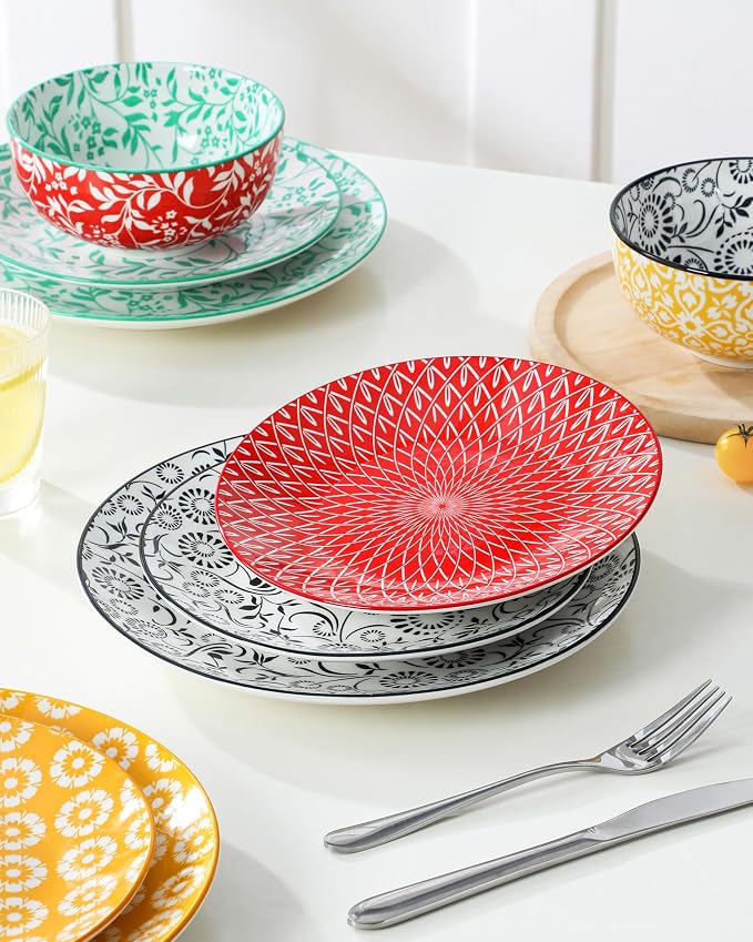 vancasso SELENE Plates and Bowls Set for 6, 18 Pieces Dinnerware Sets, Mircowave and Dishwasher Safe Dishes Set, Porcelain Muted Dinnerware