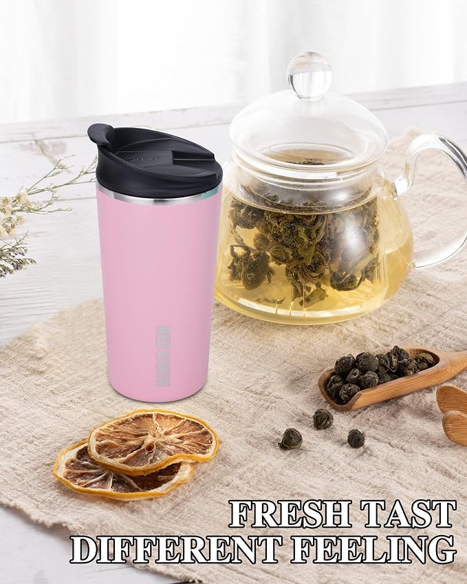 GiNT 17oz Travel Tea Mug with Infuser, 2 Lids. Vacuum Insulated 316 Stainless Steel Coffee Mug. Dishwasher Safe Tea Cup with Strainer for Hot & Cold Brew Coffee. Mothers Day Gifts for Mom (Pink)