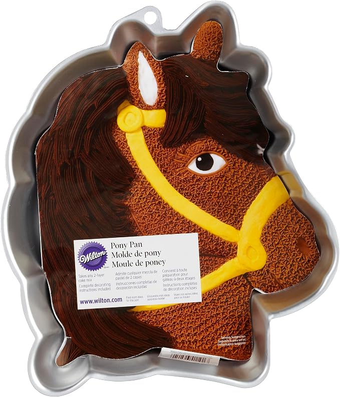 Wilton Aluminum Party Pony Cake Pan, Made Without PFAS | Natural Anodized Aluminum Bakeware, Even Heating & Rust-Resistant, Includes Decorating Guide, Perfect for Kids' Shaped Cakes