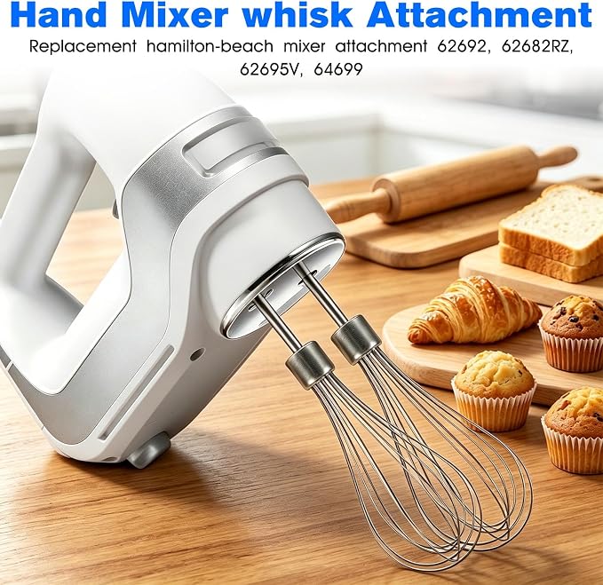 Hand Mixer Whisk Attachment Replacement Hamilton Beach Hand Mixer Attachments 62682RZ 62692 62695V 64699 62632R 62630R 62633R,Stainless Steel Hamilton Beach Hand Mixer Beater Parts - 2 Pack
