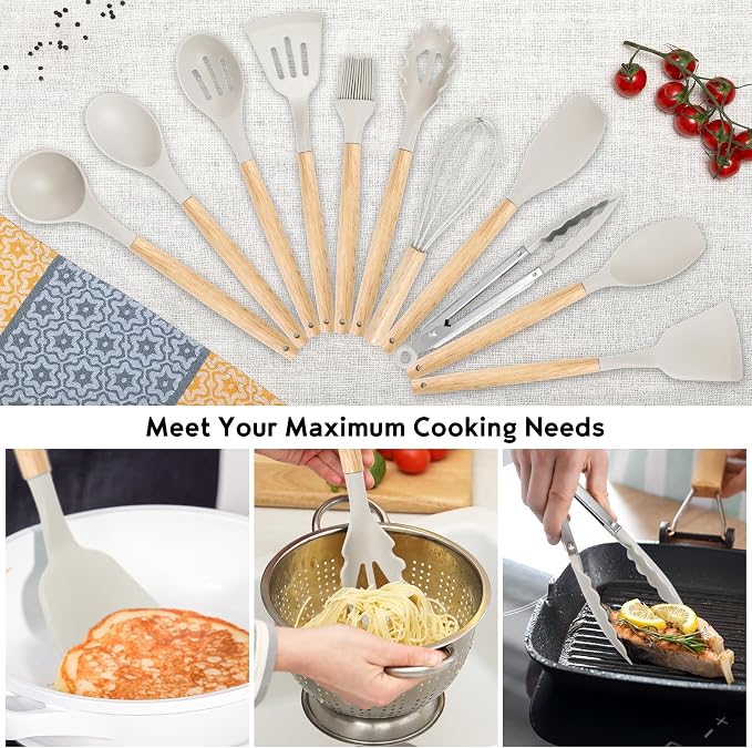 19PCS White Kitchen Cooking Utensils Set Kitchen Tools Set | 6 Stainless Steel Knives, 11 Silicone Utensils with 1 Cutting Board, Ideal for Apartment