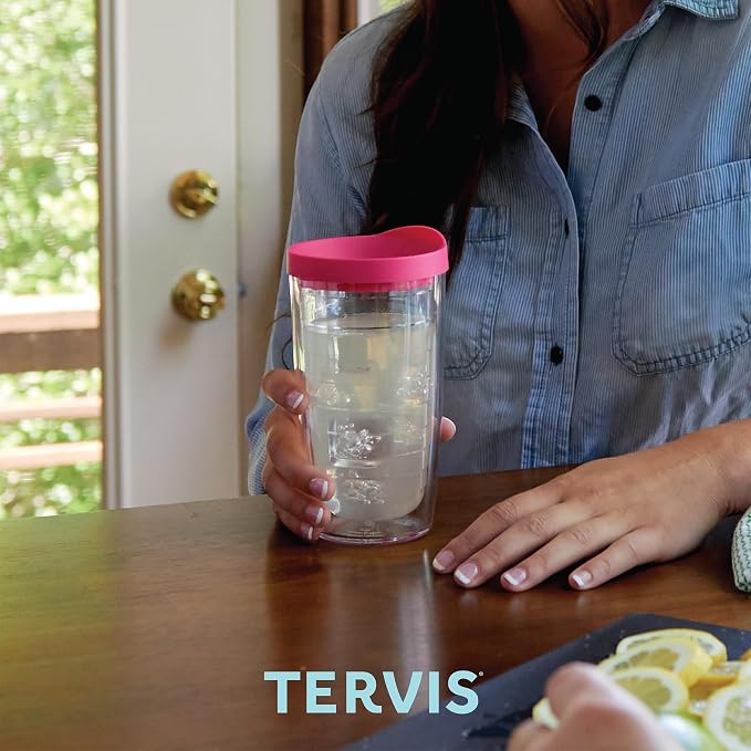Tervis Clear & Colorful Tabletop Made in USA Double Walled Insulated Tumbler Travel Cup Keeps Drinks Cold & Hot, 16oz, Citrus Sunrise | Made in USA, Double-wall Insulated, Shatterproof, BPA-Free, Dishwasher Safe, Fits Most Cupholders, Gifts under $20