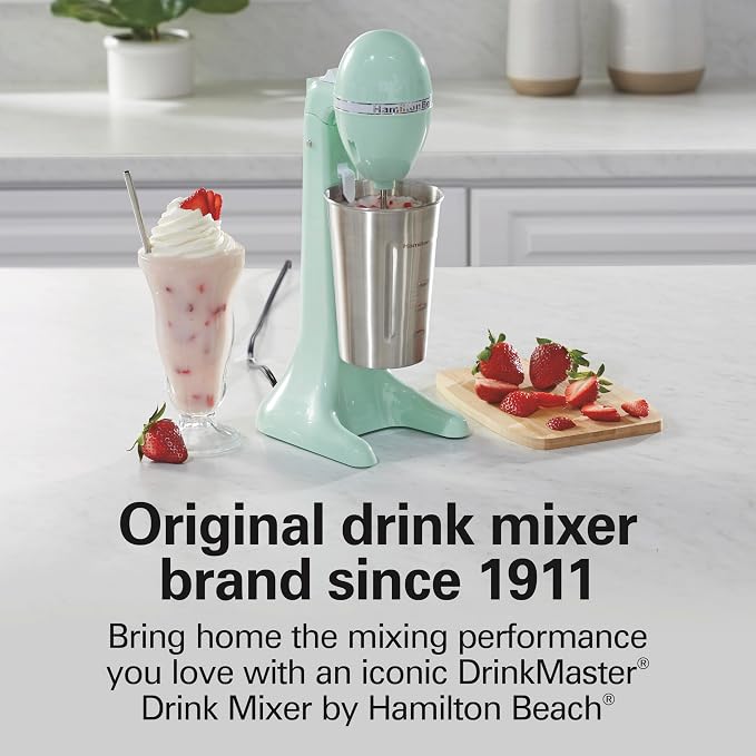 Hamilton Beach DrinkMaster Retro Milkshake Maker & Electric Drink Mixer | Drink Mixer, Milkshake Maker, Milk Frother | 2 Speeds | Extra-Large 28 oz. Stainless Steel Cup | Mint | 732