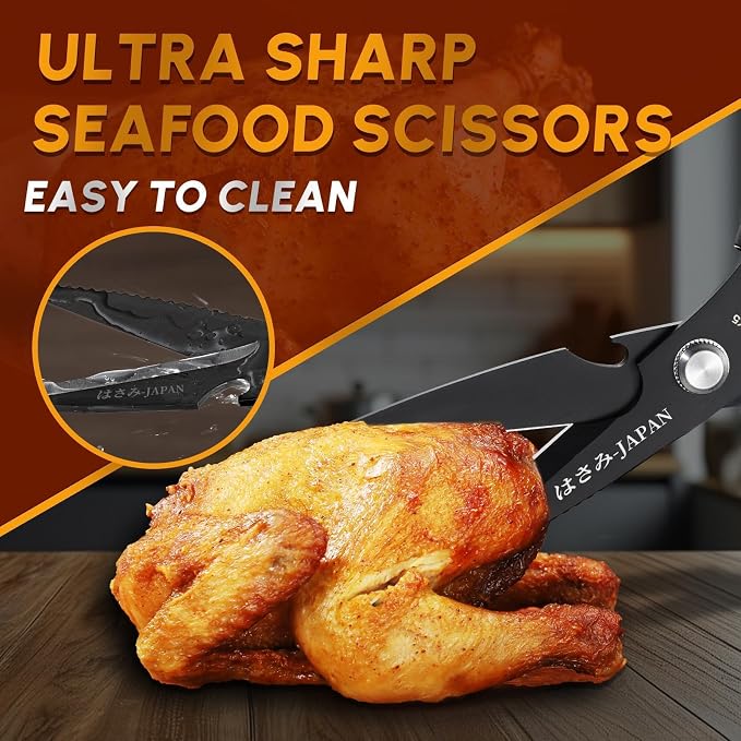 Huusk Kitchen Scissors for Food, Sharp Seafood & Kitchen Shears Set | Japanese Steel Meat Scissor for Crab, Shrimp, Lobster, Herbs and Food Prep, Gifts for Women, Non-slip Handle