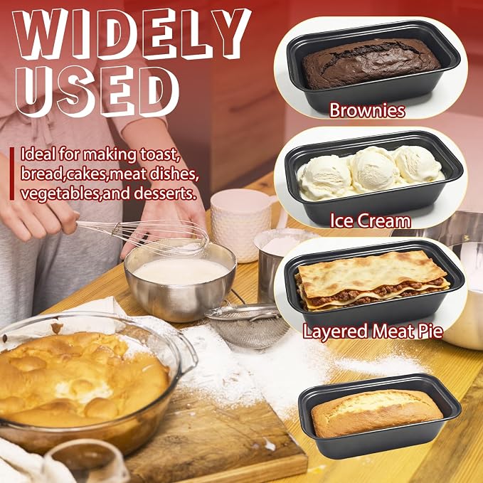 Zddaoole 4 Pack Mini Loaf Pans Set,6 x 3.4 x 2 In Tiny Meatloaf Pans,Small Banana Bread Tins,Stainless Steel Baking Pans for Homemade Cake,Brownies