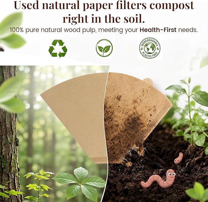 Clinuse 200Pcs Cone Coffee Filters #2, Unbleached No Blowout Paper Filters | Disposable Natural Wood Pulp Coffee Filter 2-6 Cup, Premium Size 02 Filters Compatible with Pour Over and Drip Coffee Maker