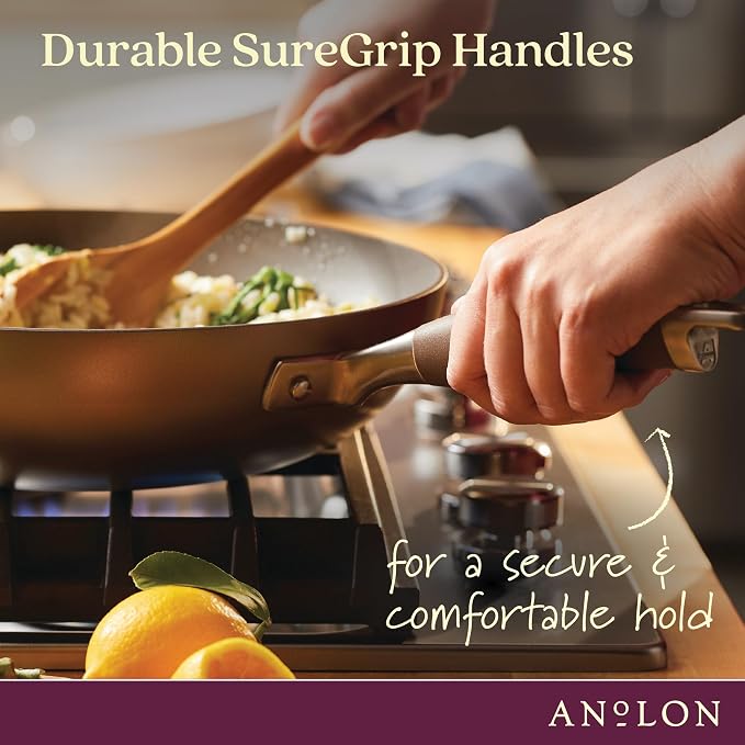 Anolon Advanced Home Hard-Anodized Nonstick Deep Frying Pan with Lid, Saute Pan, 12-Inch, Bronze