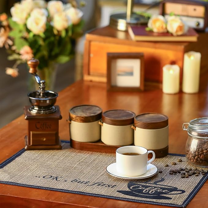 2 Pcs 20 x 14 Inch Coffee Placemats for Countertop,First Coffee