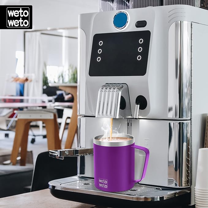 WETOWETO 14 oz Coffee Mug, Vacuum Insulated Camping Mug with Lid, Double Wall Stainless Steel Travel Tumbler Cup, Coffee Mugs Outdoor, Powder Coated Purple