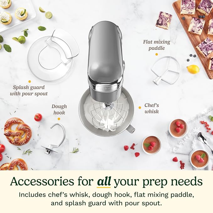 Cuisinart Stand Mixer, 12 Speeds, 5.5-Quart Mixing Bowl, Chef's Whisk, Flat Mixing Paddle, Dough Hook, and Splash Guard with Pour Spout, Silver Lining, SM-50BCNAS, Silver Lining | Stand mixer includes whisk, paddle, dough hook, splash guard with pour s...