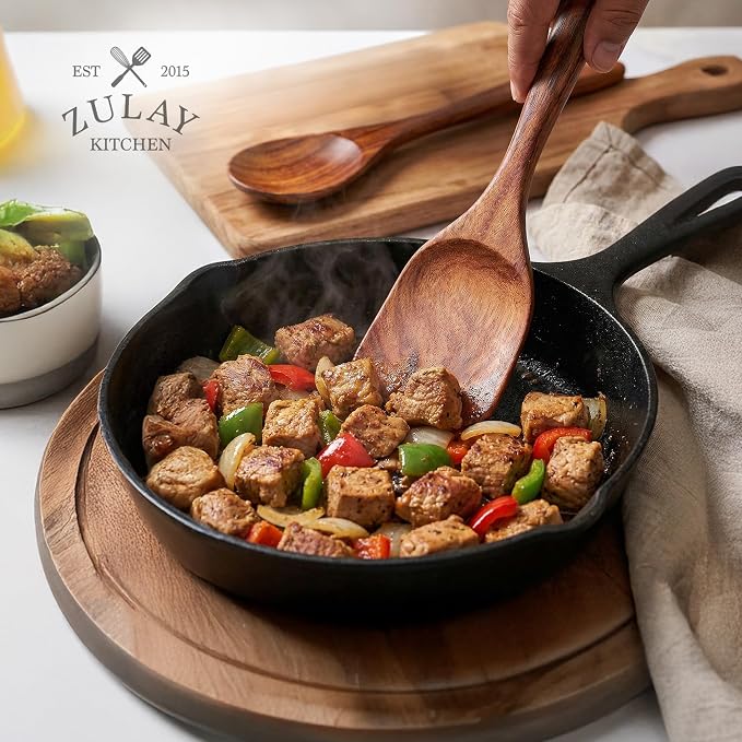 Zulay Kitchen 12-Piece Teak Wooden Utensils for Cooking - Natural Teak Utensil Set with Premium Gift Box - Non-Stick Wooden Spoons for Cooking - Kitchen Gift Set - Comfortable Grip Wooden Utensil Set