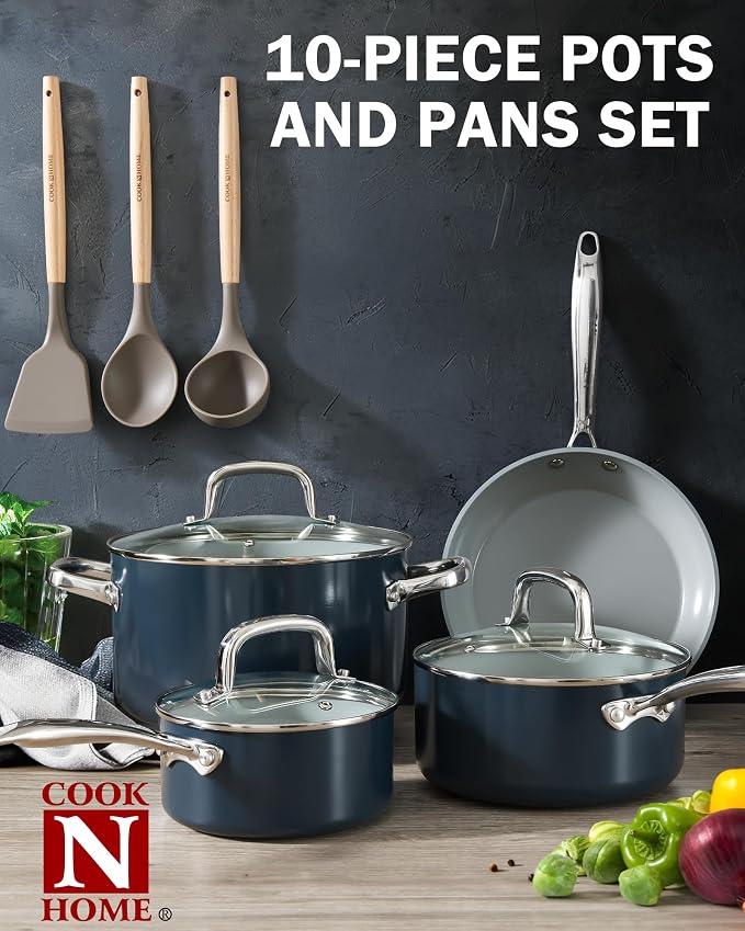 Cook N Home Classic 1.5 Quart Ceramic Nonstick Saucepan with Glass Lid, Everyday Milk Soup Oatmeal Cooking Pan, Non Stick Small Sauce Pan Pot, Stay-Cool Handle, Induction Ready, Blue