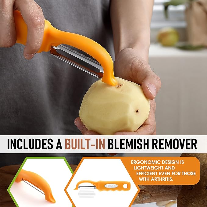 Spring Chef Swivel Potato Peeler with Soft Grip Handle, Set of 2, Mango | Premium Vegetable Peeler w/ Sharp Stainless Steel Blades, Multifunctional Food Peeler for Apple, Carrot, Cucumber, Fruit
