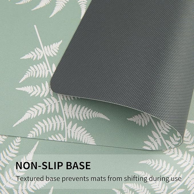 QIYI PU Leather Placemats Set of 4, 12"x18" Waterproof Table Mats, Leaves | Faux Leather, Heat Resistant, Anti Slip, Wipeable Place Mats for Kitchen Dinning, Party Table Décor, Fern Leaves