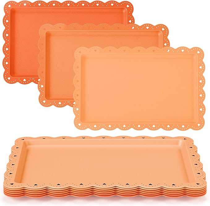 6 Pcs Orange Serving Trays Plastic Platters Dessert Cupcake Holder Party Supplies 14.4 x 9.3 Inches Rectangular Cookie Snack Display Tray for Wedding Restaurant