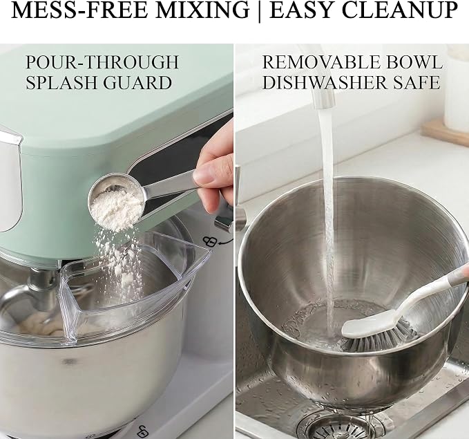 5.3 Qt Tilt-Head Stand Mixer, 9-Speed Electric Food Mixer | 9-Speed Control, Stainless Steel Bowl, Dough Hook Whisk Flat Beater, Splash Guard, Easy Clean, for Home Baking, Spearmint