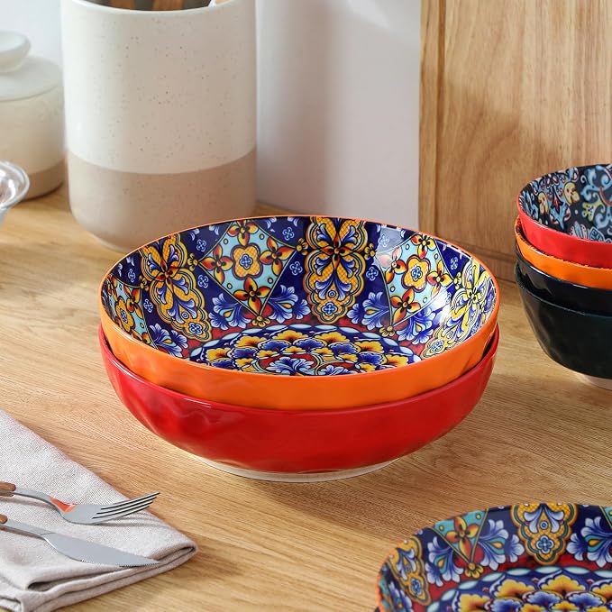 vancasso Large Serving Bowls,78 Oz Salad Bowls Set of 2,Serving Dishes-Red | Bohemian Decorative Bowls for Salad, Fruit, Pasta and Dinner, Serving Dishes Set for Party, Dishwasher & Microwave Safe