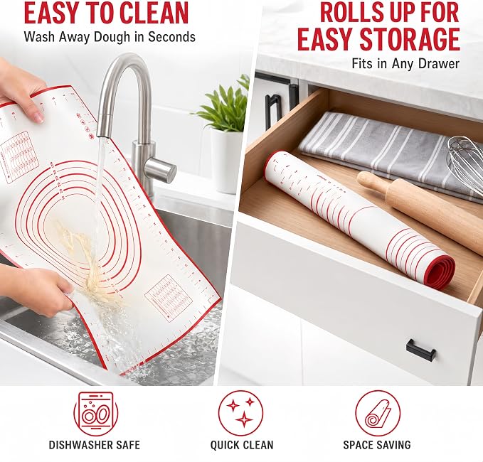 Extra Large Silicone Baking Mat for Rolling Dough (24" x 16") - Non-Stick Pastry Mat with Measurements - Heat Resistant & Non-Slip Kitchen Counter Protector for Fondant, Pie Crust & Pizza