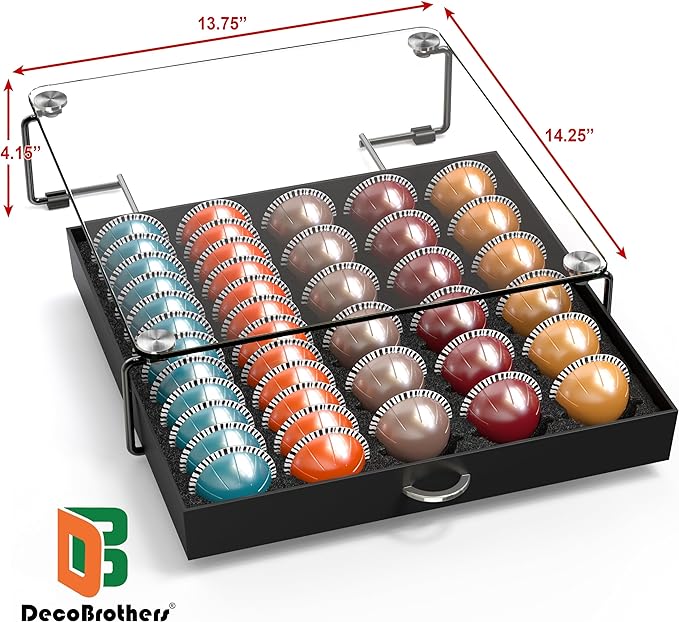Deco Brothers Tempered Glass Vertuo Pod Holder, Fits 30 Large/60 Small Pods | Compatible with Nespresso Capsule, Black