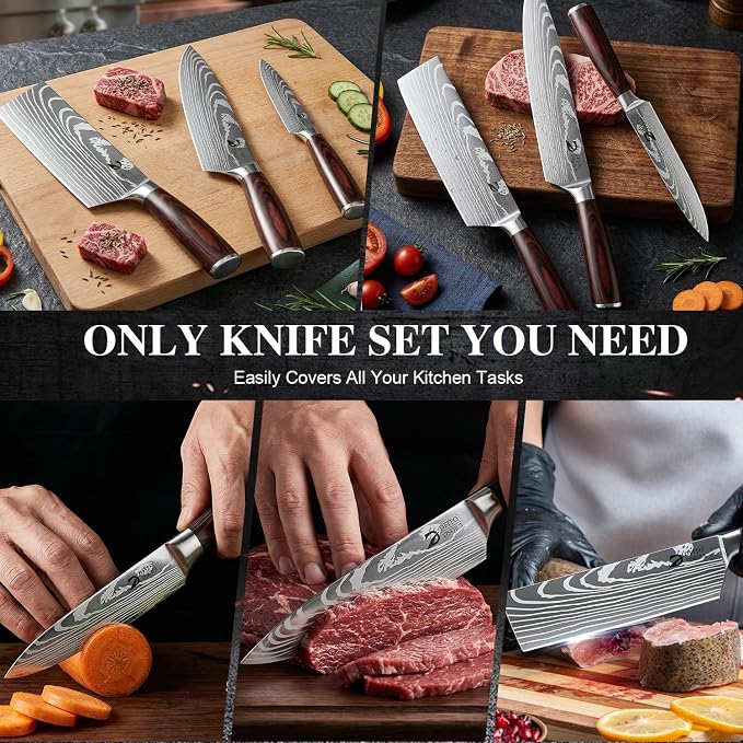 Kitchen Knife Set 3 Pieces, Professional Chef Knives Set Gift Box | High Carbon Stainless Steel Chef Knife Set with Ergonomic Pakkawood Handle, Sharp Cooking Knives for Kitchen & Home Cooking