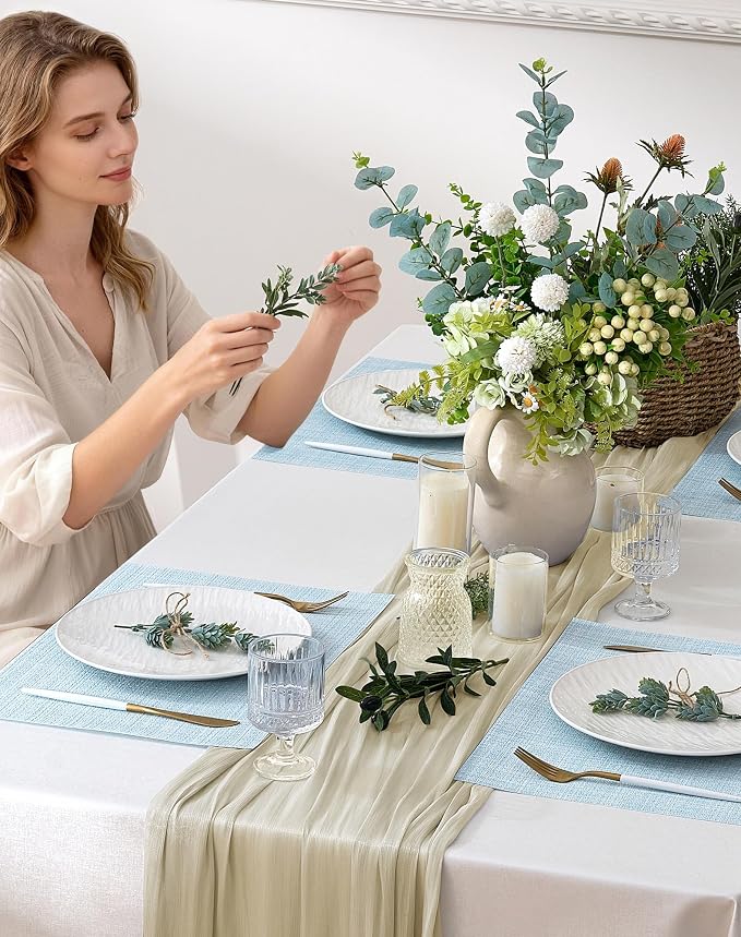 Leetaltree Soft Sky Blue Woven Placemats Set of 24 - Heat Resistant Non-Slip Place mats for Dining Table, Washable Durable PVC Vinyl Woven Table Mats(Sky Blue, 24)
