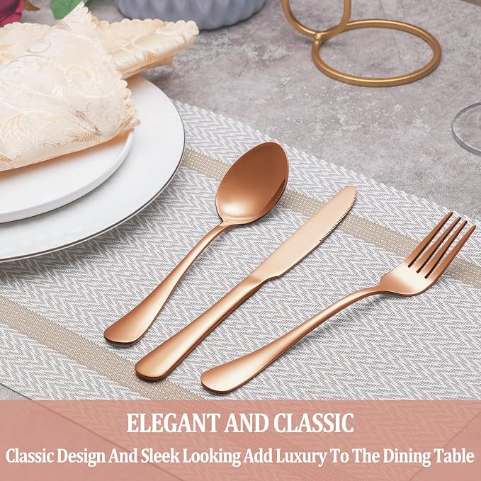 60 Pcs Rose Gold Silverware Set Service for 12, Premium Stainless Steel Flatware Set, Cutlery Utensil Sets, Durable Home Kitchen Eating Tableware Sets, Include Fork Knife Spoon, Dishwasher Safe