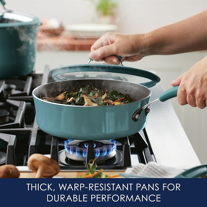 Rachael Ray Cook + Create Nonstick Sauté Pan with Lid, 3 Quart, Agave Blue