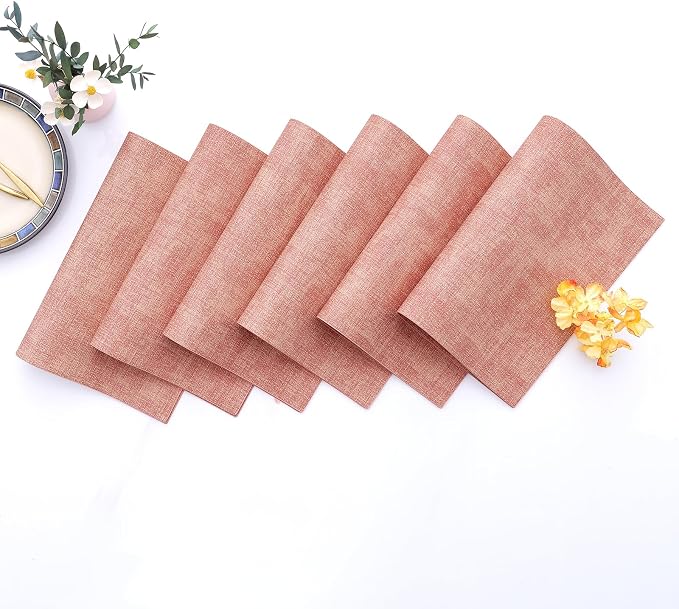 Homaxy PU Faux Leather Placemats for Dining Table, Set of 8, Pink | Waterproof Wipeable Washable Table Mats, Easy to Clean Anti-Slip Place Mats, 11.8" x 17"