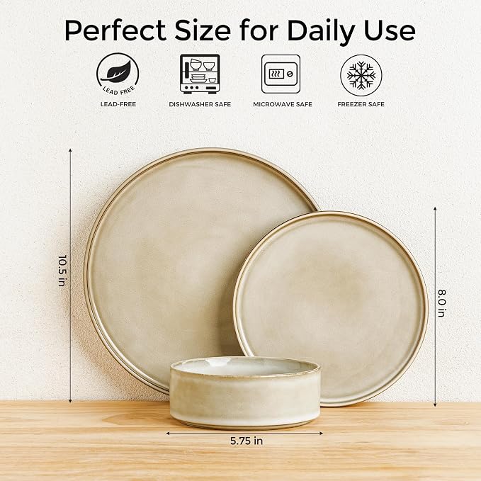 AmorArc Ceramic Dinnerware Sets for 6,18 Piece Plates and Bowls Sets Dishes | Stoneware Handmade Reactive Glaze Dishes Set | Highly Chip and Crack Resistant | Dishwasher & Microwave Safe