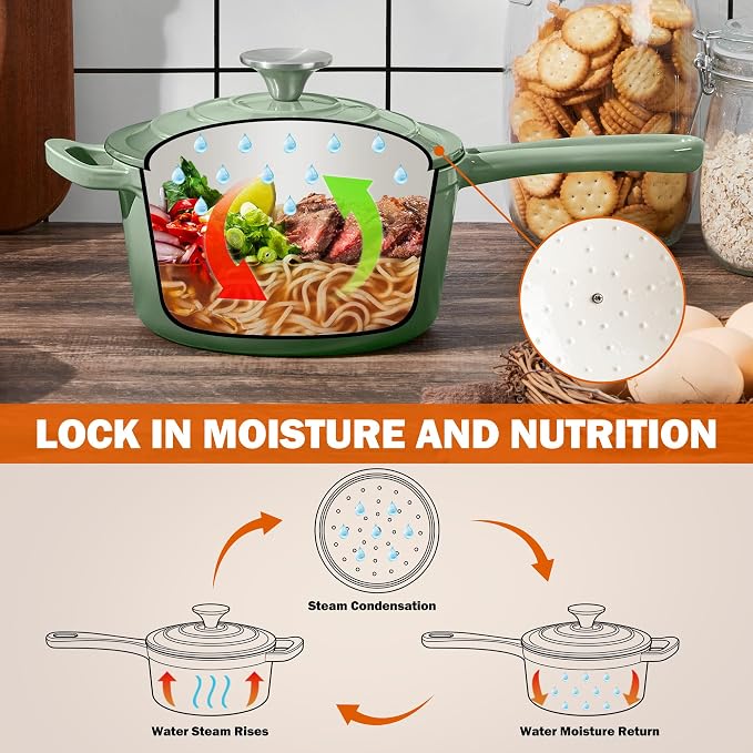 Homikit 1 QT & 2 QT Saucepan Set, Enameled Cast Iron Saucepan with Lid for All Cooktops, Small Pot Mini Dutch Oven for Kitchen Cooking, Boiling, Nonstick & Heavy Duty, Sage Green