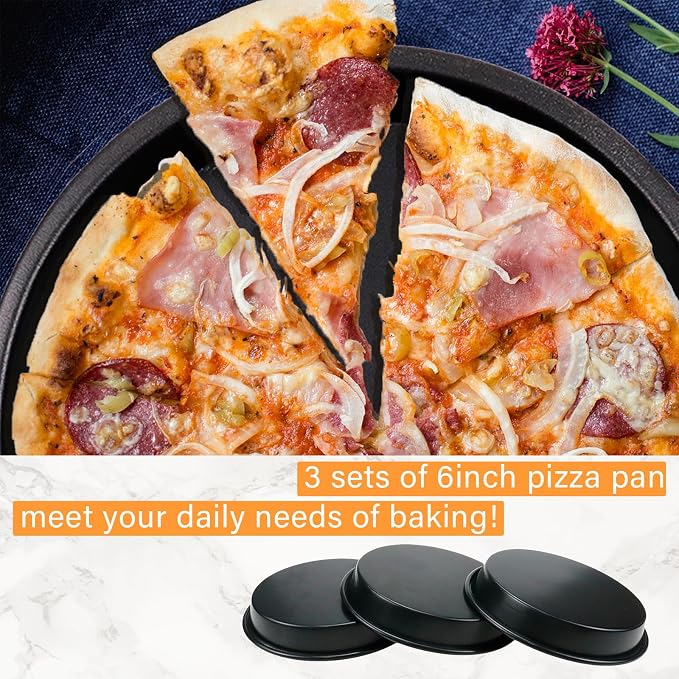3pcs 6inch Non-Stick Bakeware Deep Pizza Pan,Black | Aluminum Baking Pan,for Cafe Oven Bakeware & Home Kitchen,For Baking Pizza, Cakes, Quiches And Homemade Baking