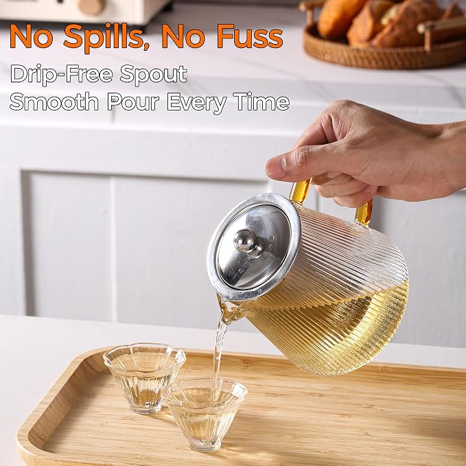Glass Teapot with Removable Infuser, 25 oz (740 ml) | Borosilicate Glass Tea Pot for Loose Leaf Tea Steeper, Blooming Tea Maker and Brewer, Ideal Gift for Tea Lovers