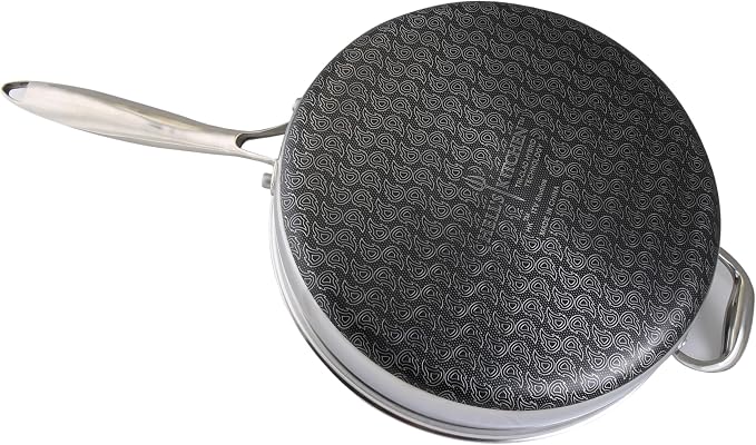 Hell's Kitchen Hybrid 4 Qt Sauté Pan and lid, Tri-Clad Stainless Steel and Nonstick Ceramic, PFAS Free, no PFOA, no PTFE, no Teflon, Non Toxic Cookware, Metal Utensil Safe, All Cooktops and Oven Safe | Induction Cookware, Saute Pan With Lid, Tri Clad S...