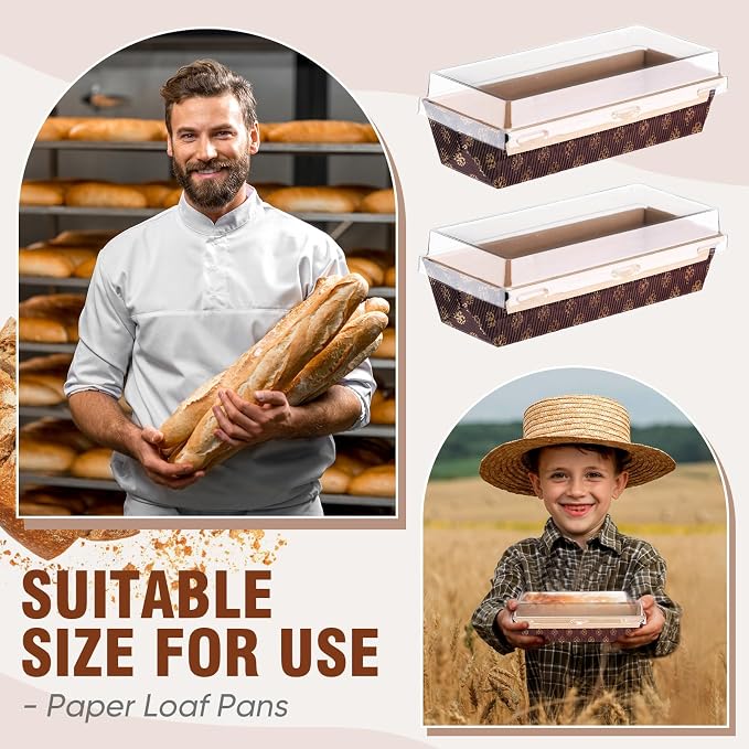 50 Pcs Paper Baking Loaf Pan with Lids Disposable Paper Pans Mold for Christmas Winter Birthday Cake Bread Bakery Holiday Gifts(7.87 x 2.55 x 1.94 Inches)