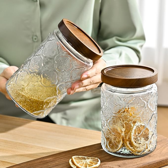 Glass Storage Containers With Lids, Glass Jars With Lids, 24oz, Set Of 3 | Airtight Glass Food Storage Containers, Kitchen Canisters For Sugar, Coffee, Tea, Spice, Flour, Candy, Pasta, Cereal