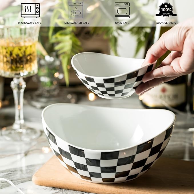 Miamolo Tiered Serving Bowls, Chip and Dip Serving Set, Hosting Essentials | Serving Platters and Tray for Appetizer, with Removable Stand, Party Entertaining, Black White Checkered, Microwave Oven Safe