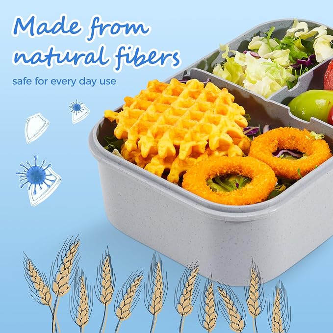 MISS BIG® Large Bento Lunch Box for Adults, 1900ml, 3 Compartments, Gray | Gray 1900ml adult bento lunch box for work meals, meal prep, office fridge, picnic, and travel.