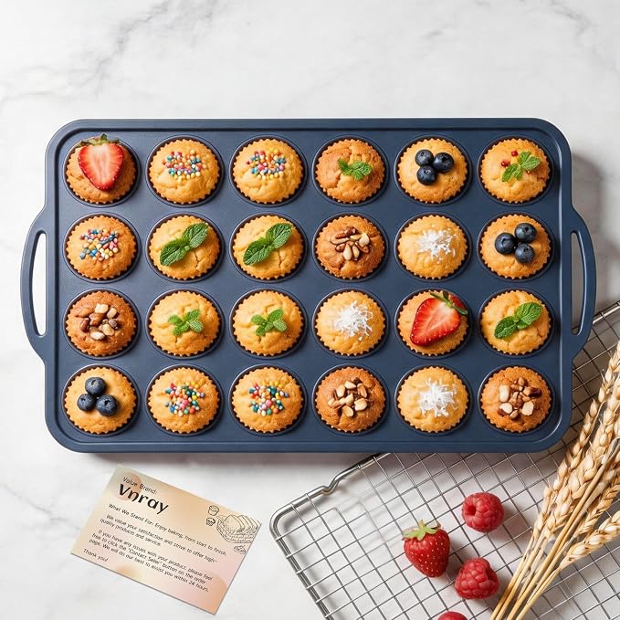 Mini Silicone Muffin Pan with Frame Non Stick Cupcake Tin Baking Mold | Silicone Cupcake Pan with Handles 24 Cup, BPA Free Silicon Muffin Tin Tray Small for Baking, Egg Bites, Cupcake Mold Grey